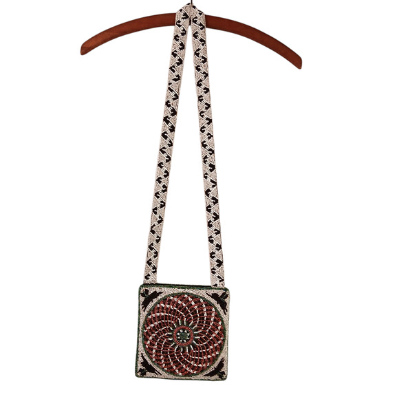 Christiana Fully Beaded Square Crossbody Bag 7" x 7" BOHO Multicolor EUC - Picture 5 of 7